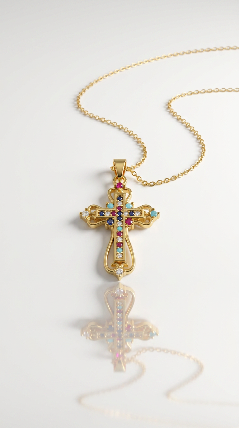 Edelstahl Kreuz Halskette mit bunten Zirkonia-Steinen ✨💛