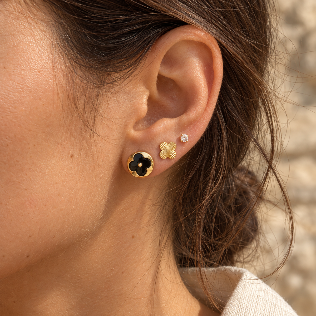 Ohrring-Set «Black & Gold» – 3 Paar
