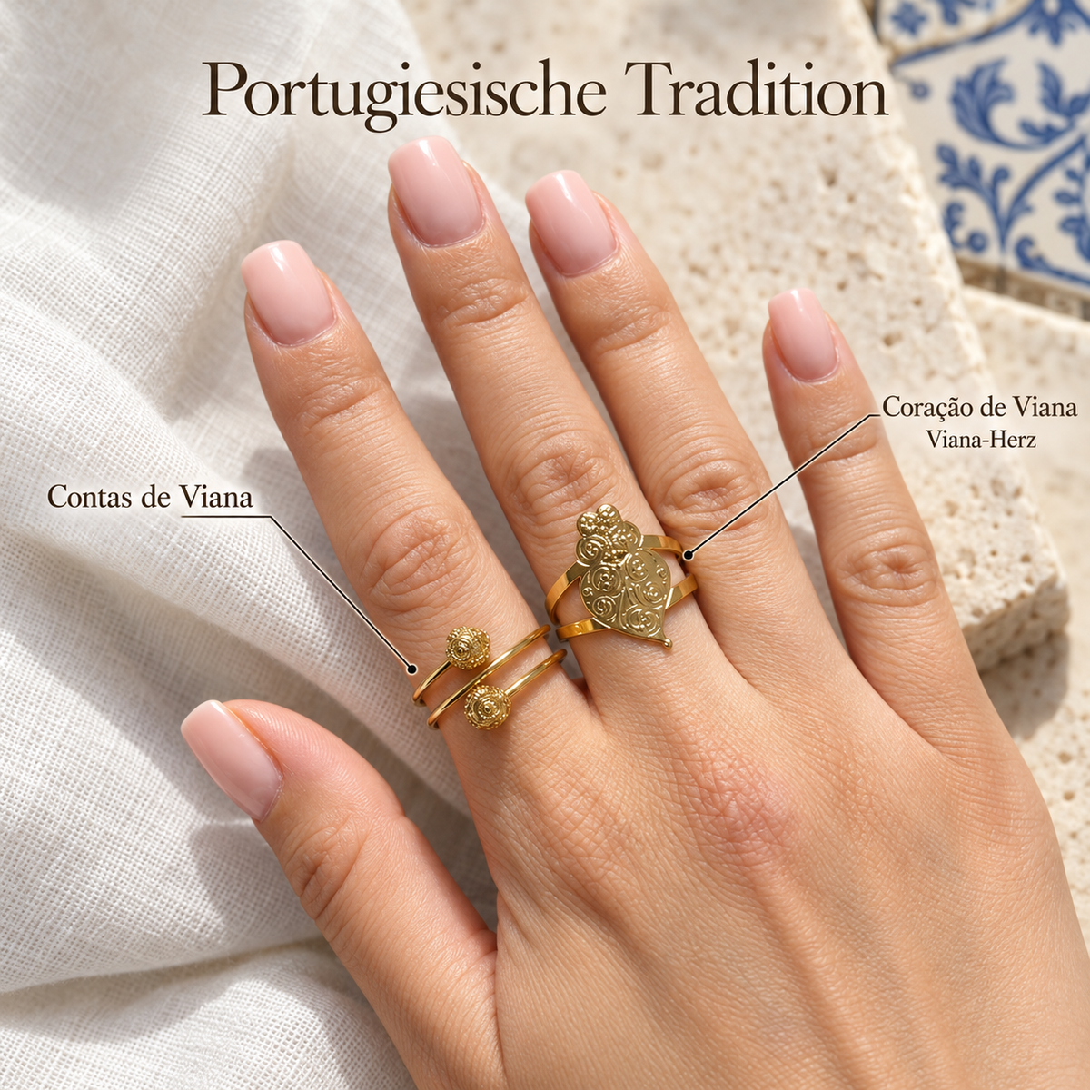 Portugiesische Ringe – Viana-Herz & Contas de Viana Verstellbar