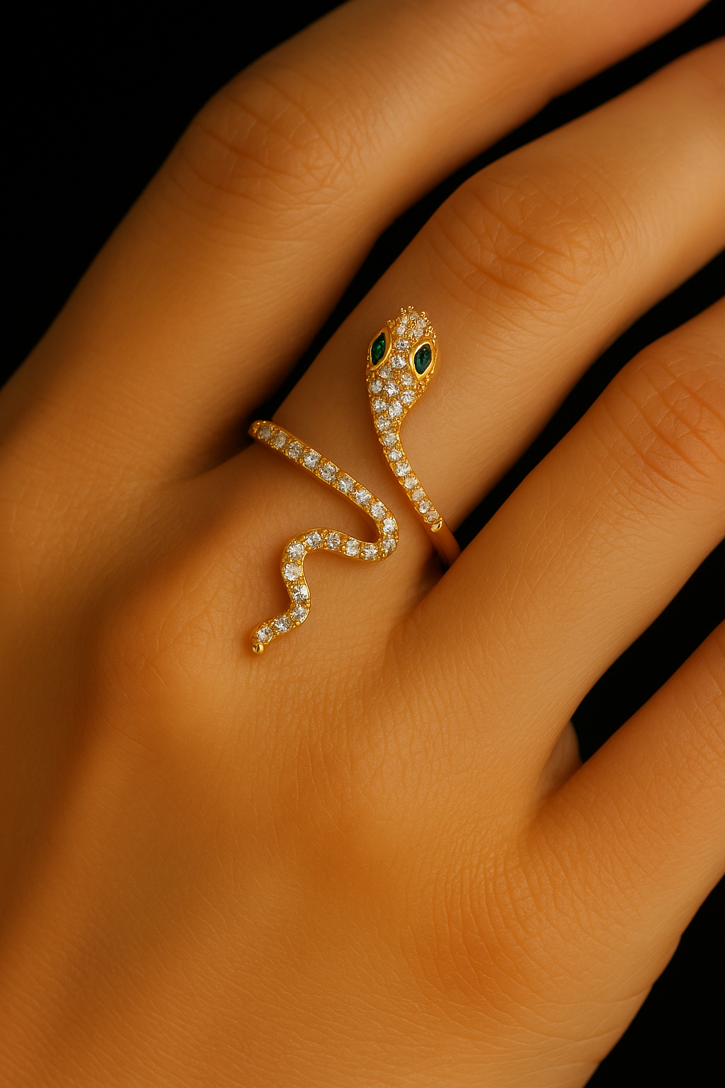 Goldener Snake Ring – Edelstahl, grössenverstellbar & wasserfest