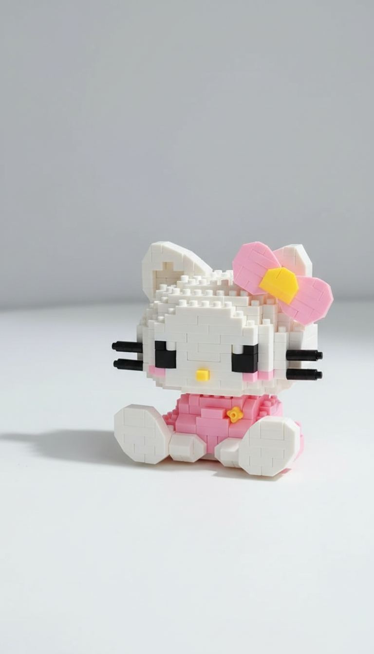 Mini Baustein-Figur Katze (rosa Schleife)