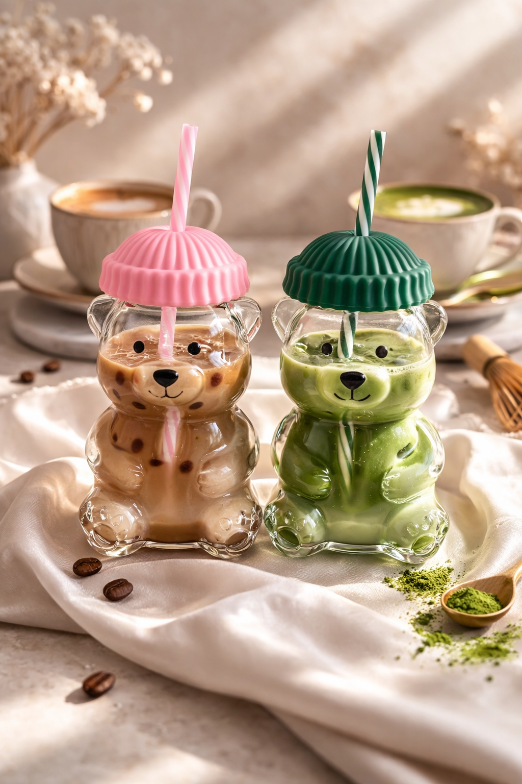 Bär Trinkbecher mit Strohhalm – süßer Begleiter für deine Drinks 🧸🥤(rosa/grün)