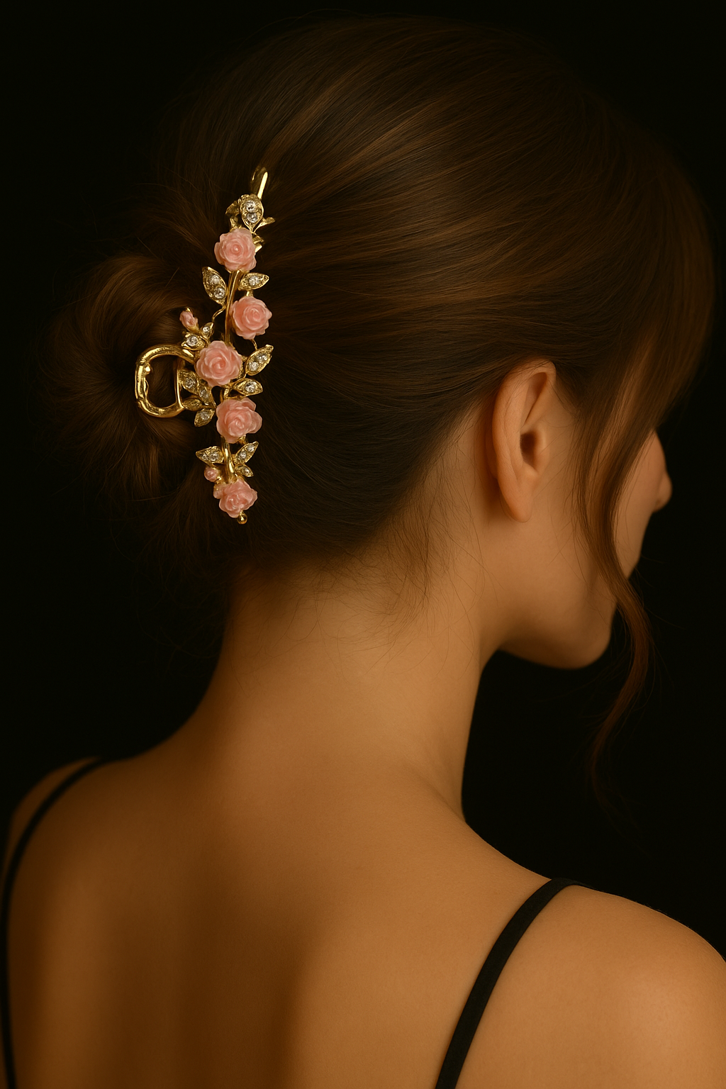Haarspange mit Rosen & Kristall-Details – Gold/Rosa