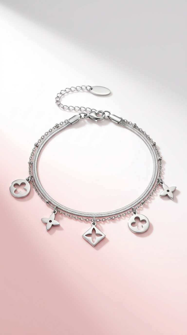 Stilvolle Edelstahl Fußkette mit Anhängern ✨