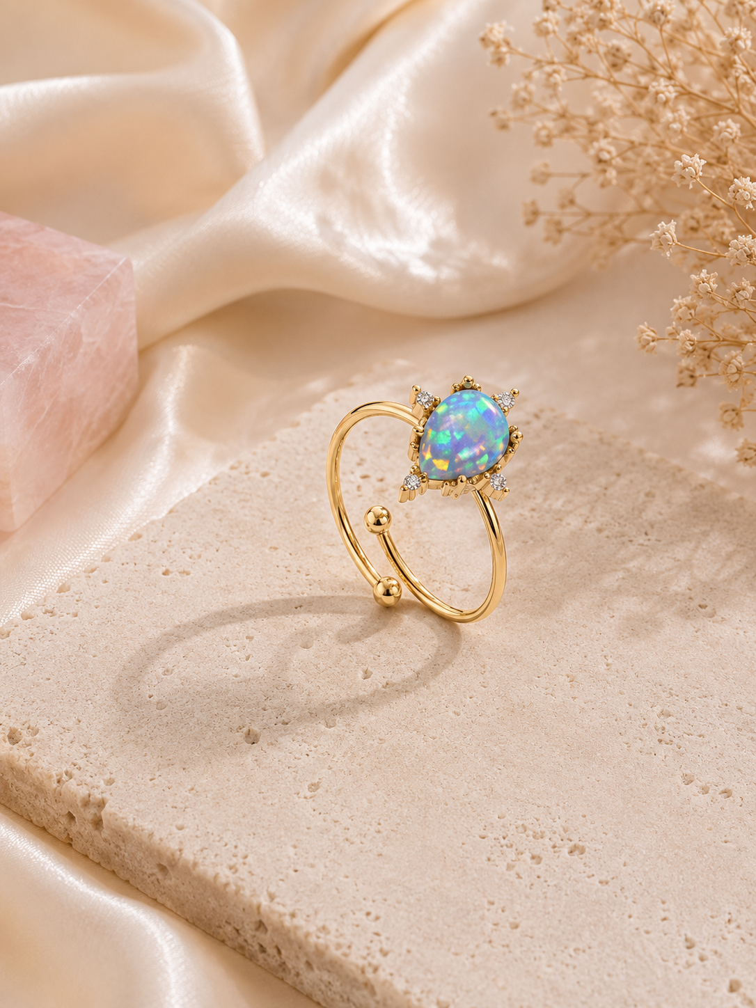 ✨ Eleganter Opal Ring in Goldoptik Verstellbar✨