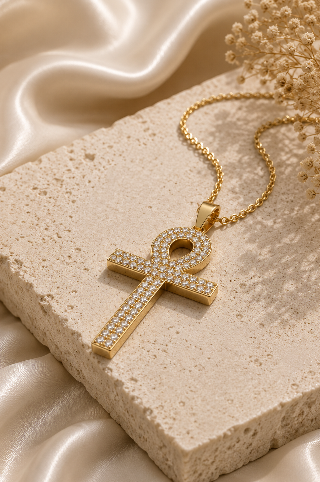 Edelstahl Kette mit Ankh Symbol – Gold ✨