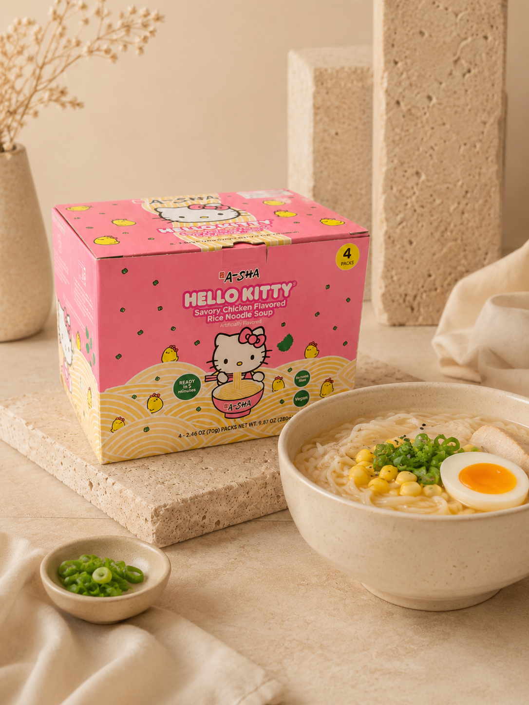 Hello Kitty Rice Noodle Soup – Chicken Flavor, 4er-Pack