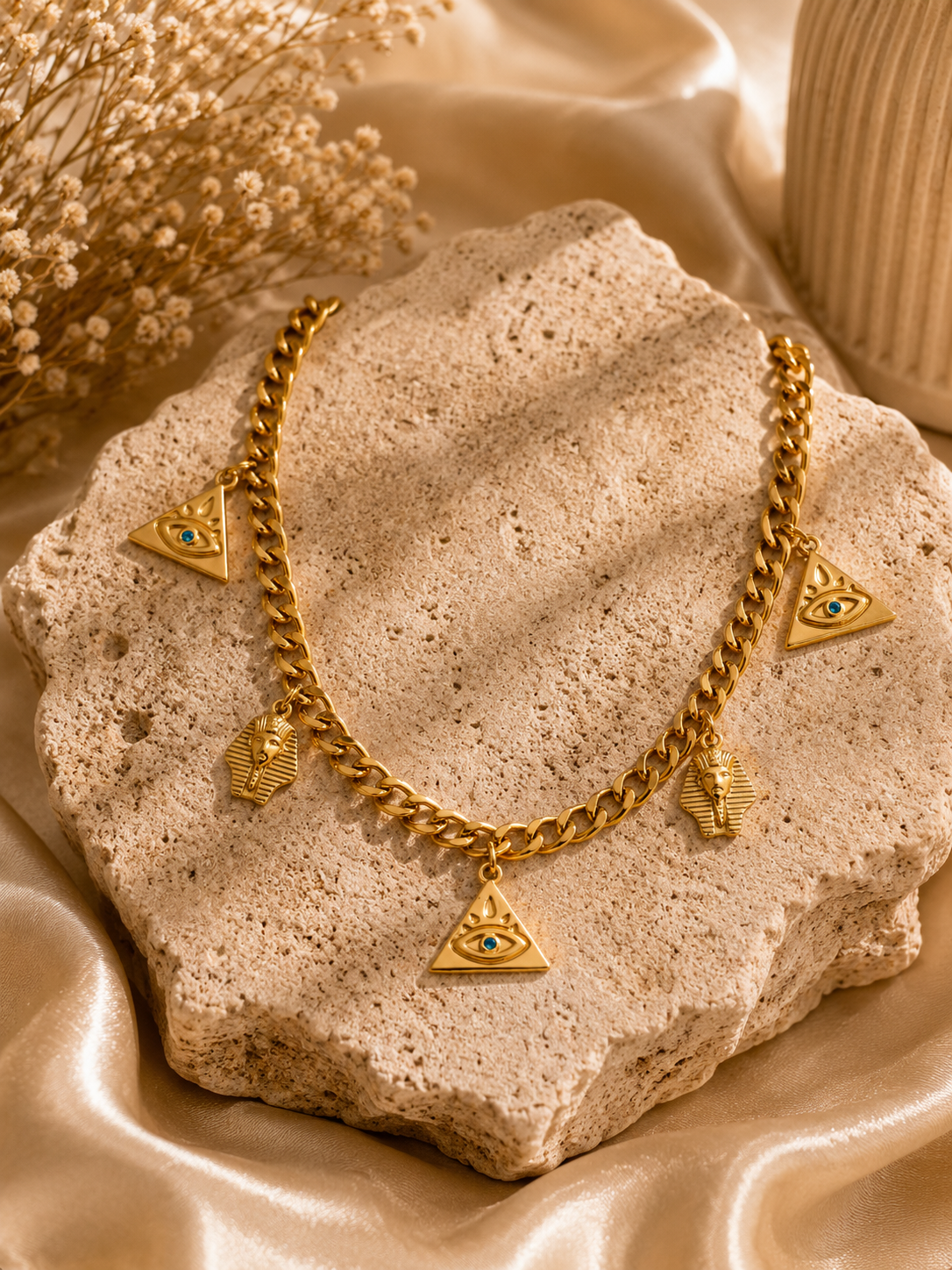 Goldene Pharao-Kette mit Evil-Eye-Anhängern