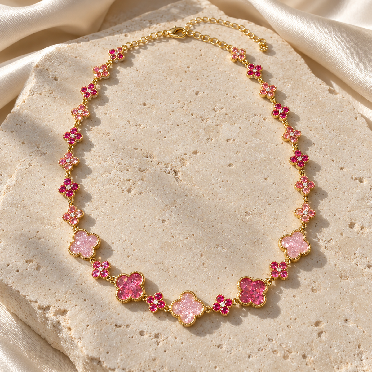 Kleeblatt-Halskette – Rosa & Pink