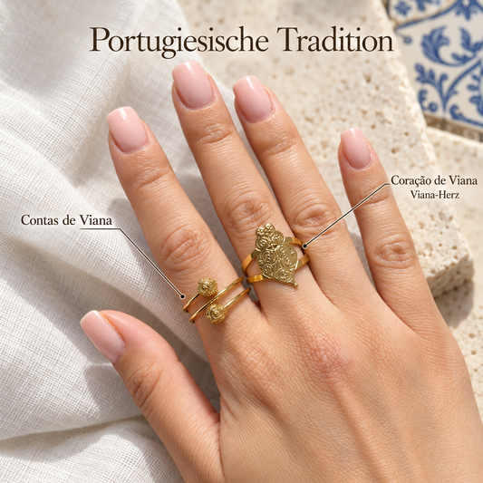 Portugiesische Ringe – Viana-Herz & Contas de Viana Verstellbar