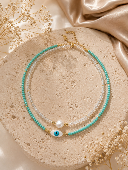 Türkises Perlenketten-Set mit Nazar-Auge & Perle