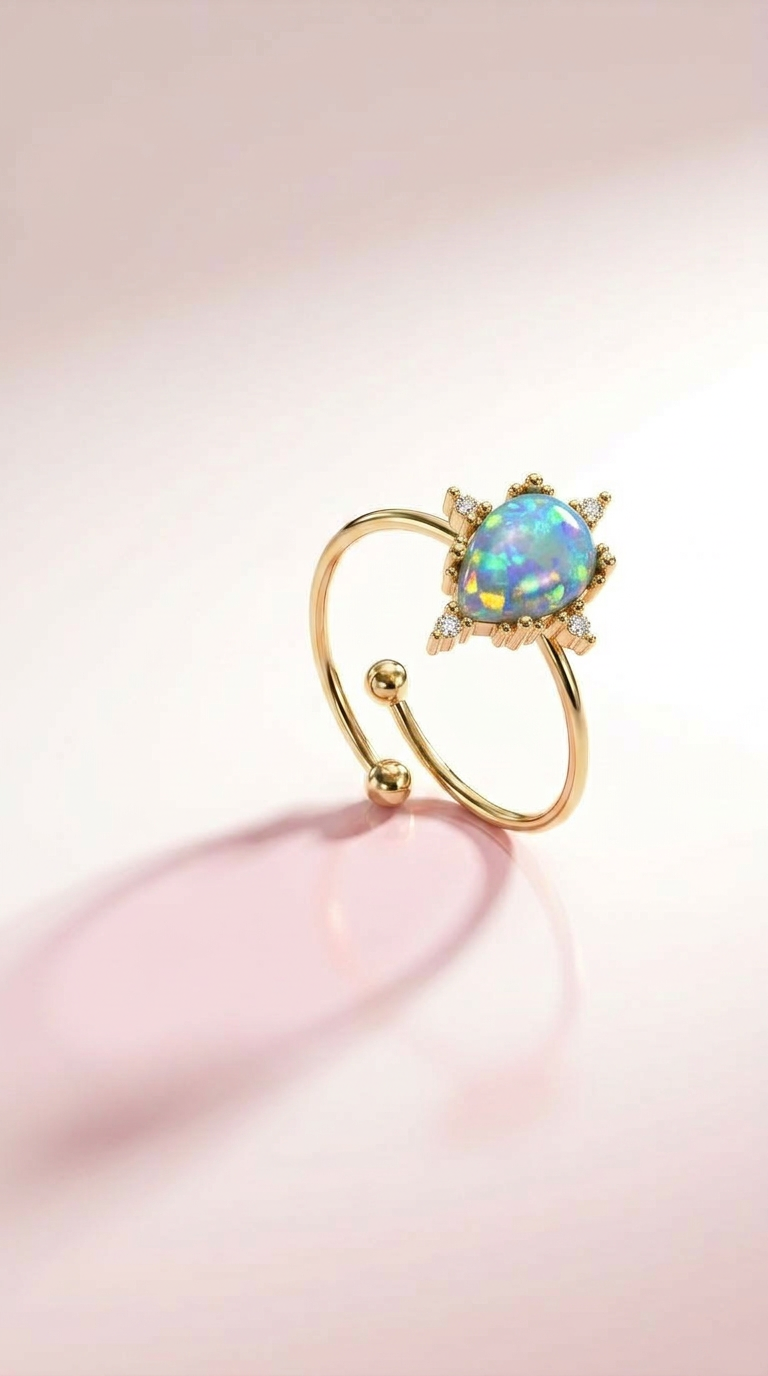 ✨ Eleganter Opal Ring in Goldoptik Verstellbar✨