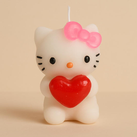Süsse Katze Herzkerze – Handgegossen aus Bienenwachs