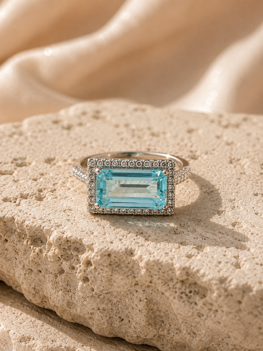 ✨ Edelstahl Ring mit blauem Kristall ✨