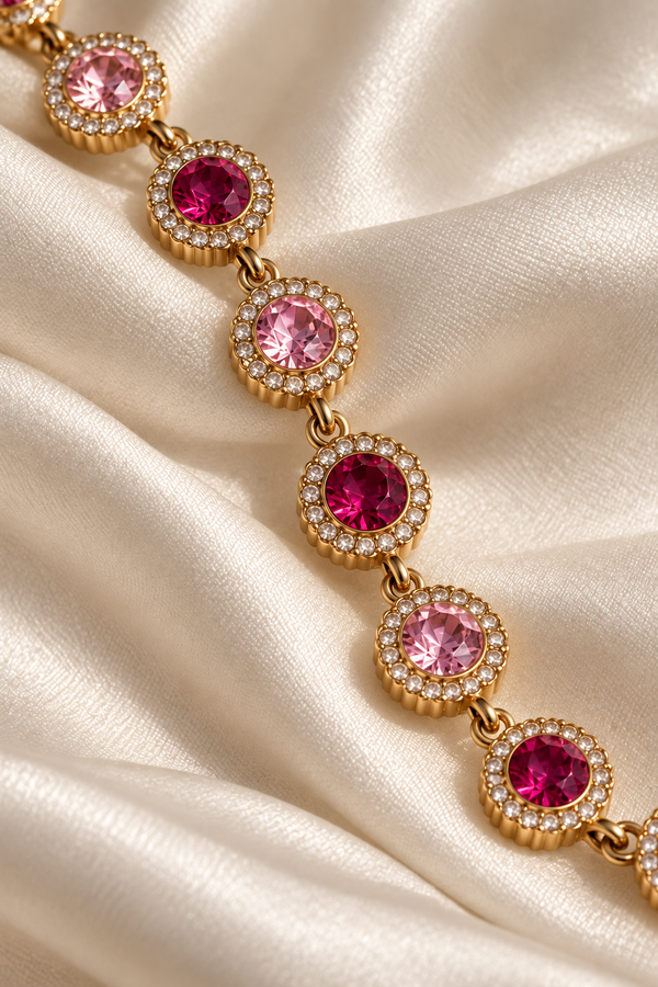 Pink / Rosa Glow Kette und Armband– Goldfarben