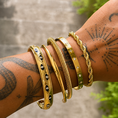 ✨ Evil Eye Armreif – Edelstahl Gold (in 1 Woche lieferbar)