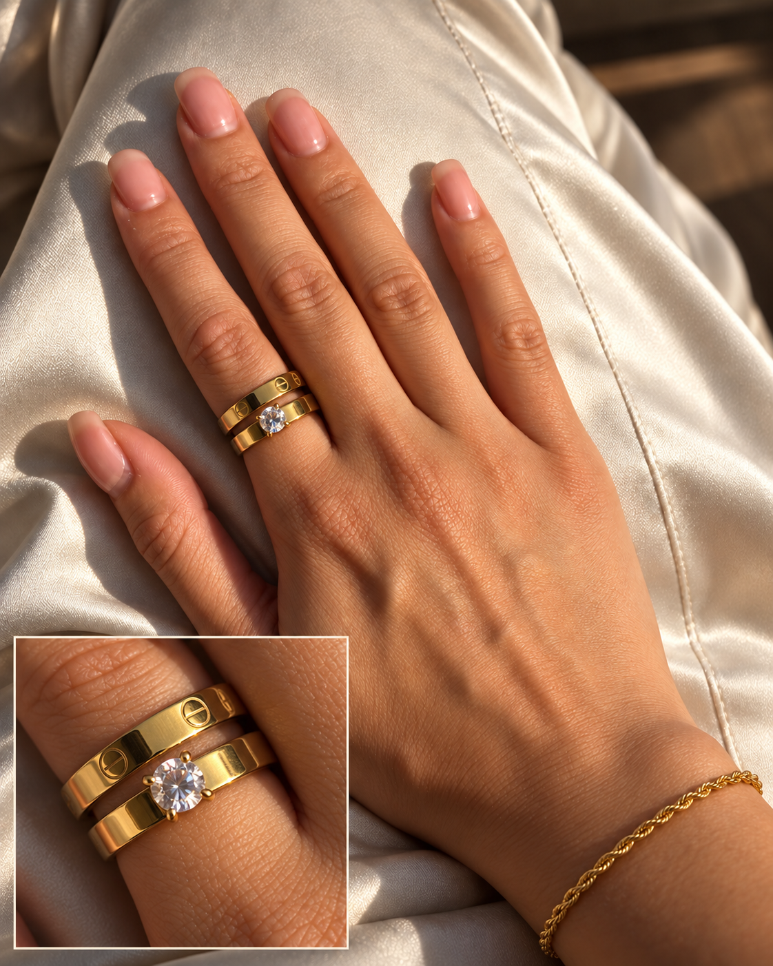 Goldfarbenes Ring-Duo – eleganter Doppel-Look