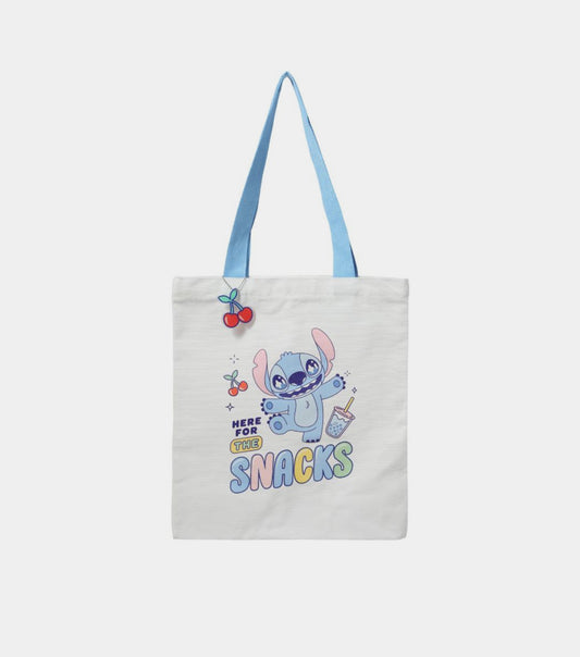 Disney Stitch Tote Bag – “Here for the Snacks” 🍒💙
