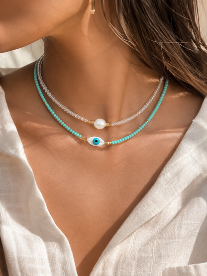 Türkises Perlenketten-Set mit Nazar-Auge & Perle