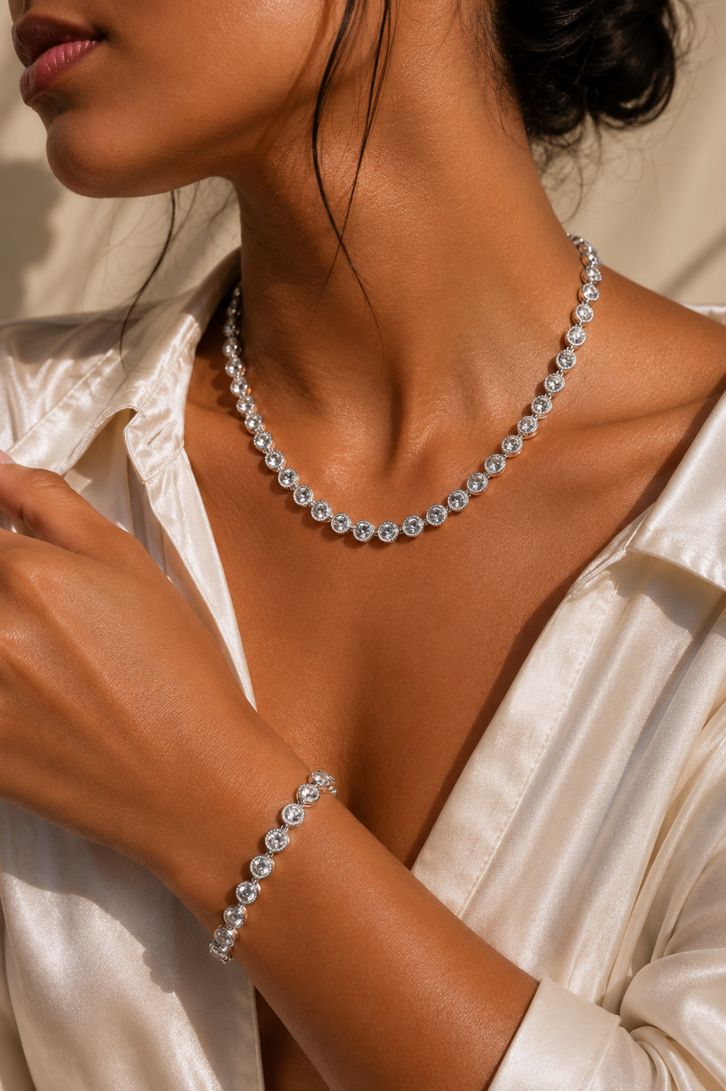 ✨ Crystal Schmuckset – Edelstahl silber ✨