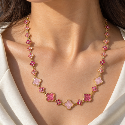 Kleeblatt-Halskette – Rosa & Pink