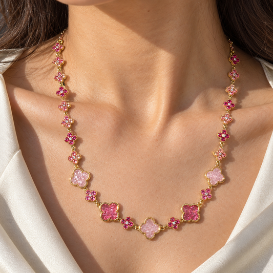 Kleeblatt-Halskette – Rosa & Pink