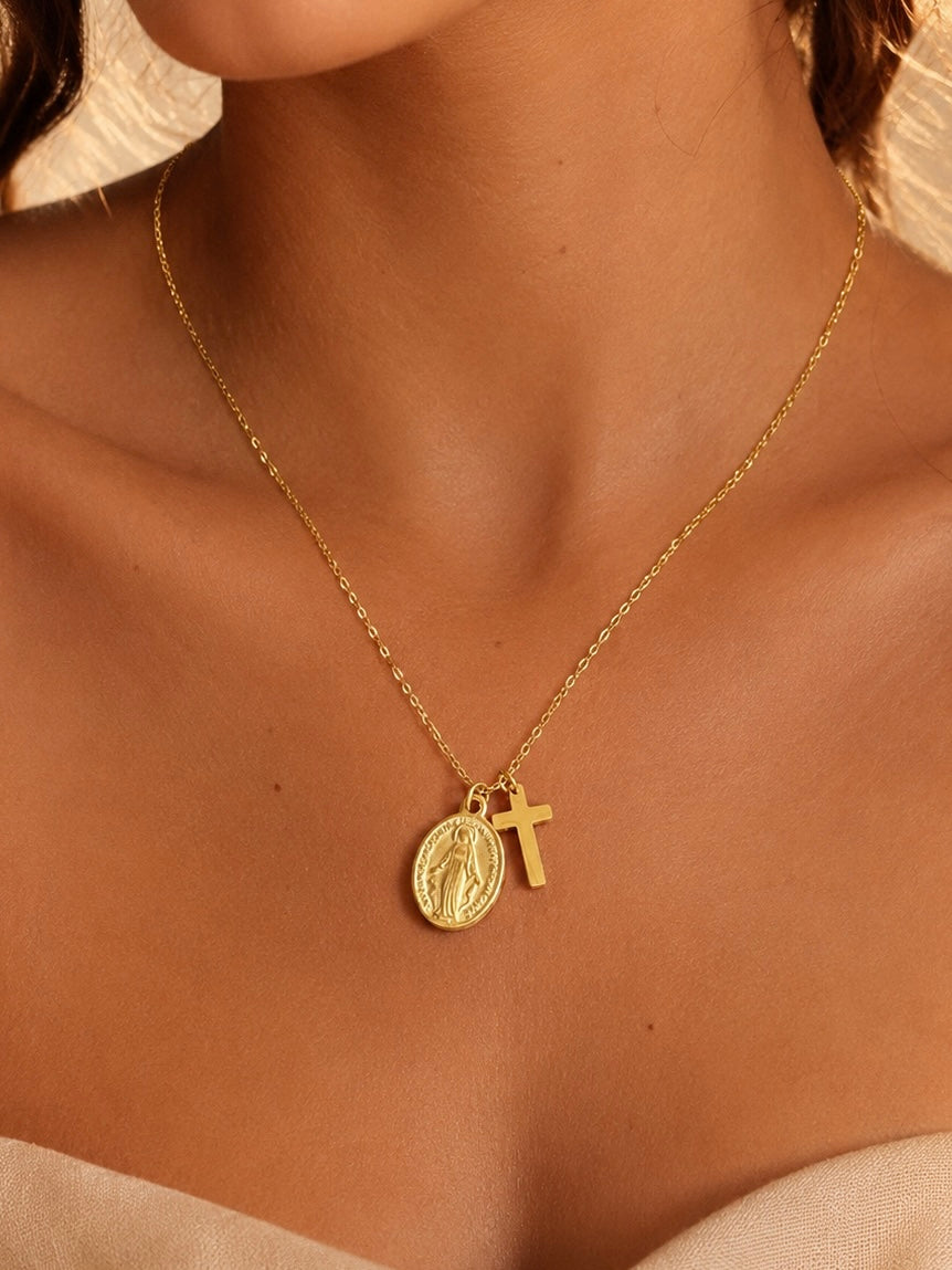 Maria-Kreuz-Halskette Gold