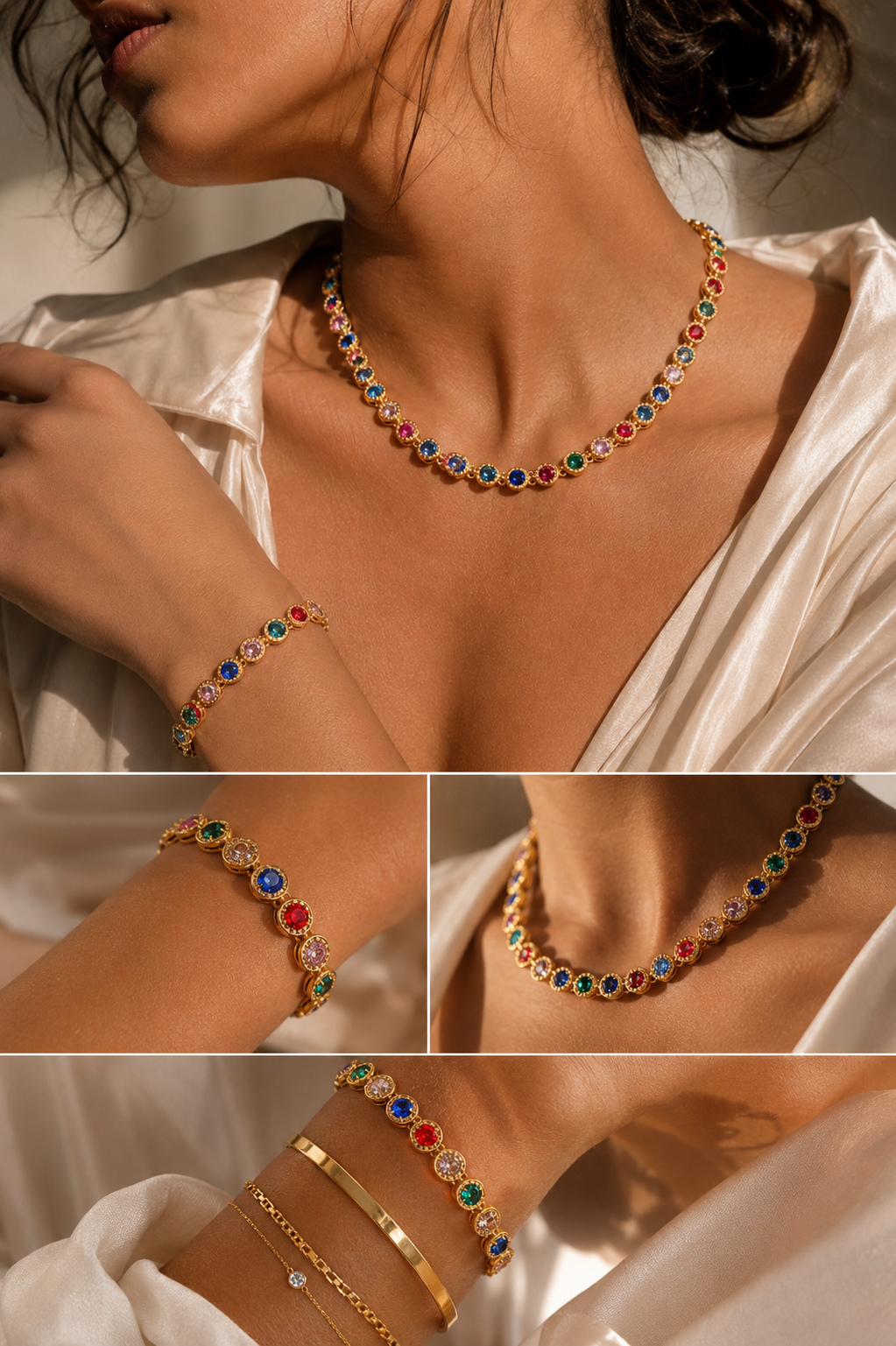 ✨ Rainbow Crystal Schmuckset – Edelstahl vergoldet ✨