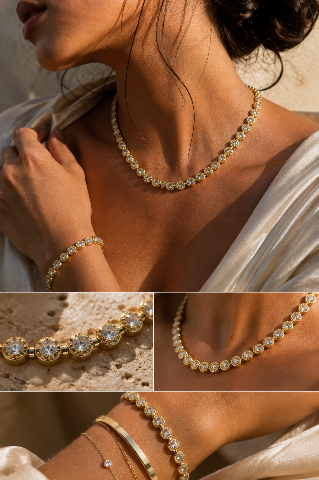 ✨ Kristall Schmuckset – Edelstahl Gold ✨