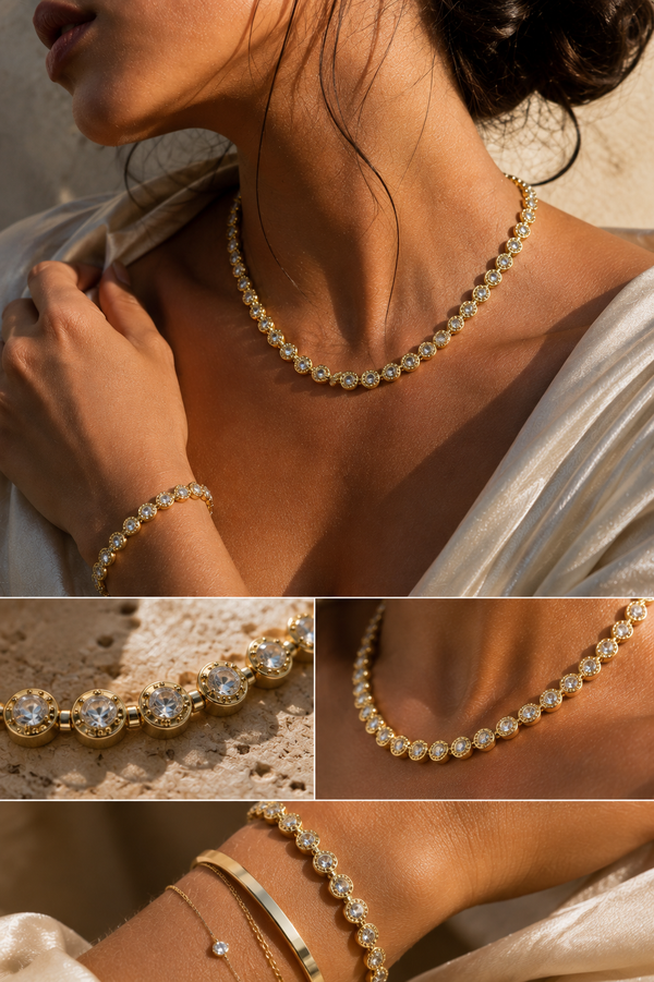 ✨ Crystal Schmuckset – Edelstahl Gold ✨