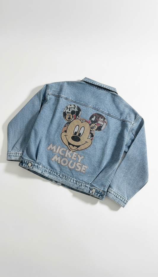 Oversize Jeansjacke mit Mickey-Motiv – Size S/L