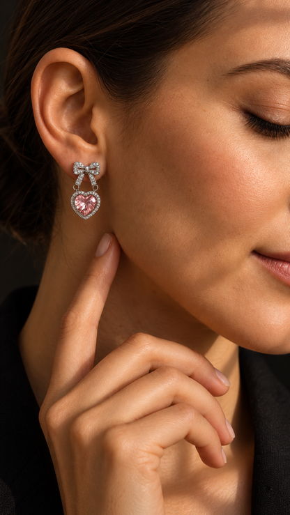 Herz-Ohrringe mit Schleife – Edelstahl, wasserfest, 925 Silver ✨🩷