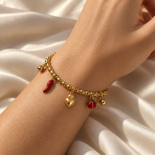 Charm-Armband „Cuore Fortuna“ – Edelstahl, goldfarben ✨