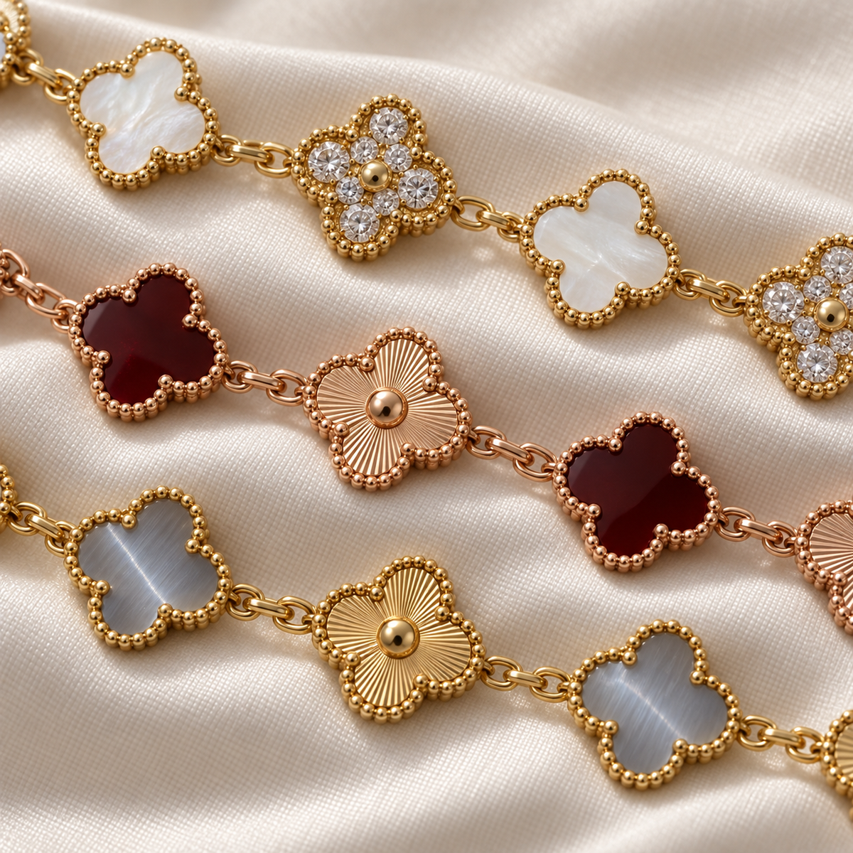 Clover-Armband Gold div. Farben + Zirkonia 19 cm