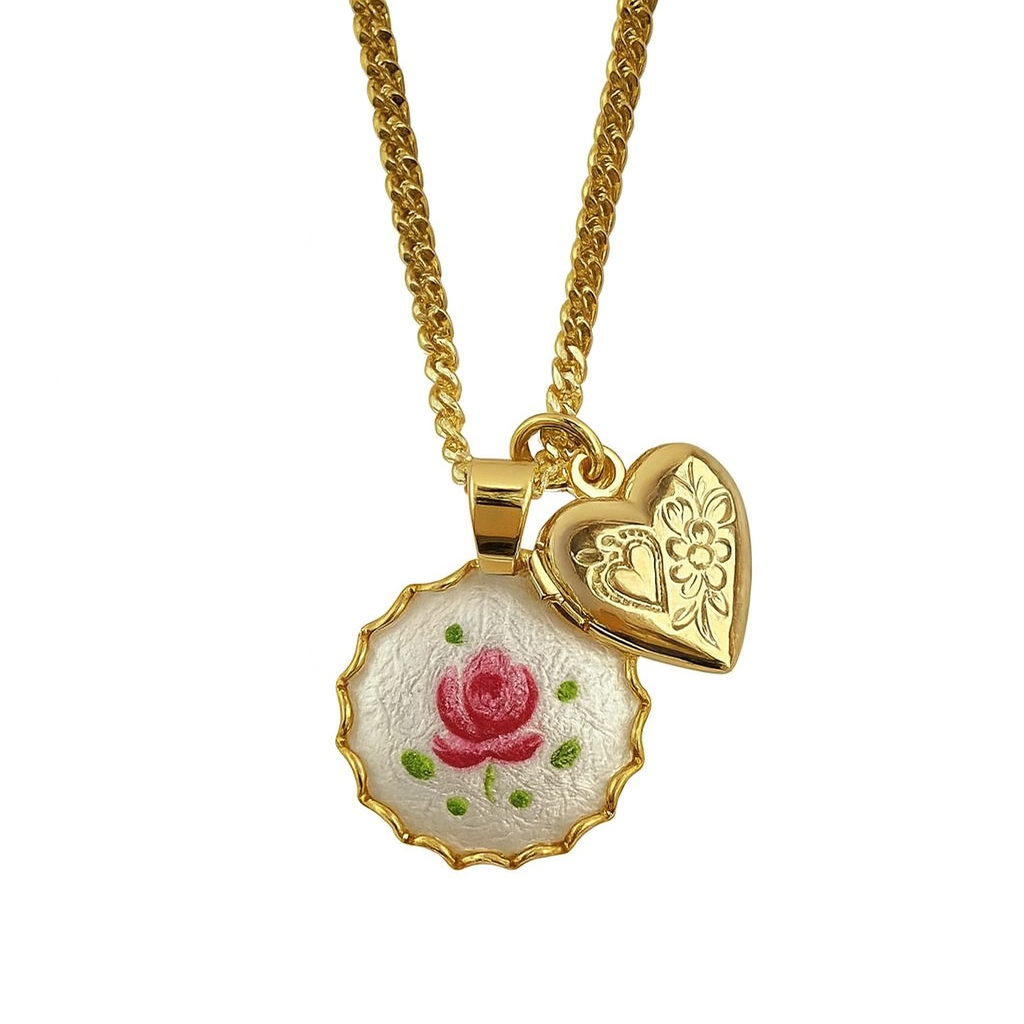 Goldene Edelstahlkette mit Rosen- & Herzanhänger ✨