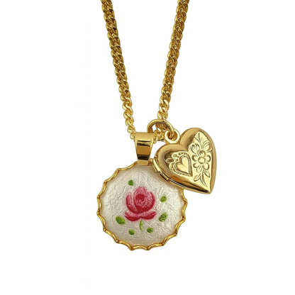 Goldene Edelstahlkette mit Rosen- & Herzanhänger ✨