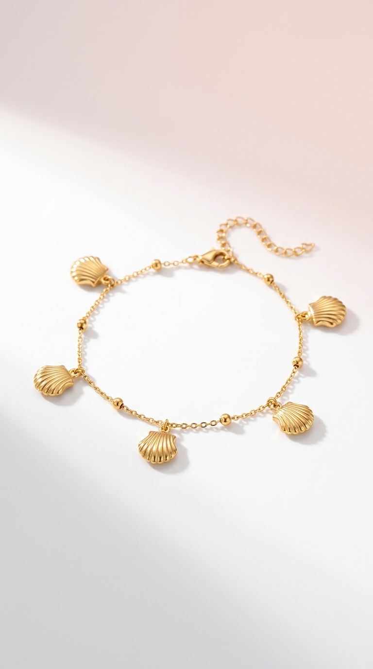 Edelstahl Fußkette mit Muschel-Anhängern – Gold