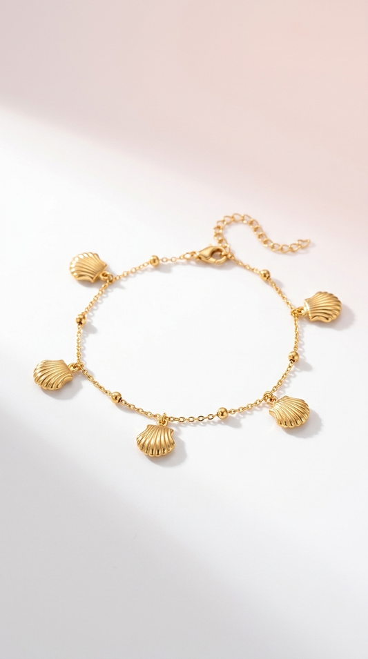 Edelstahl Fußkette mit Muschel-Anhängern – Gold