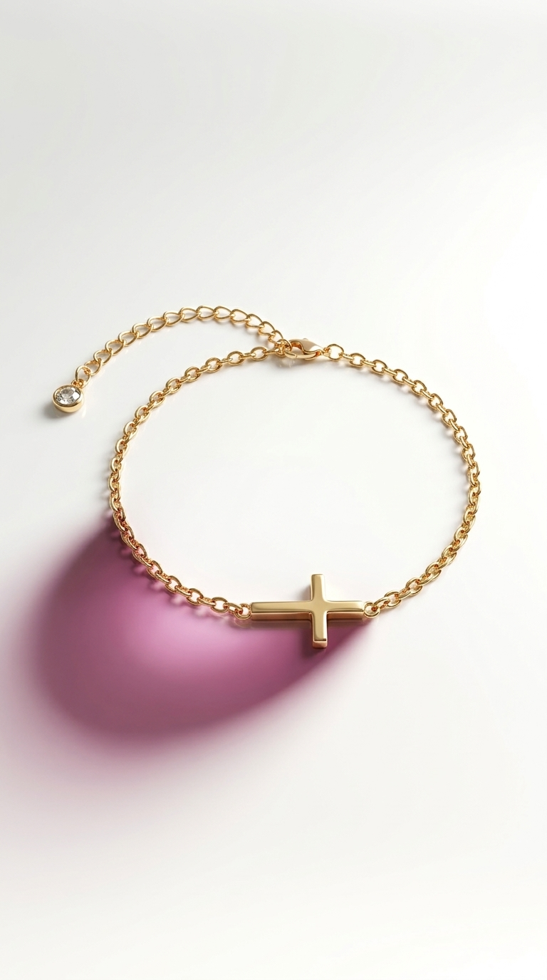 Edelstahl Fußkette mit Kreuz – Gold&Silber