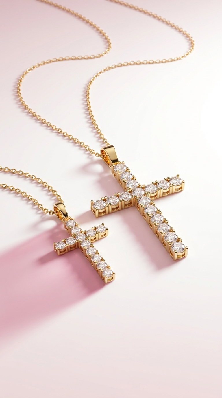 Edelstahl Halskette mit goldenem Kreuz & funkelnden Steinen ✨