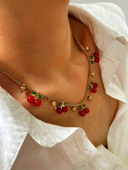 🍒 Cherry Charm Necklace – Edelstahl