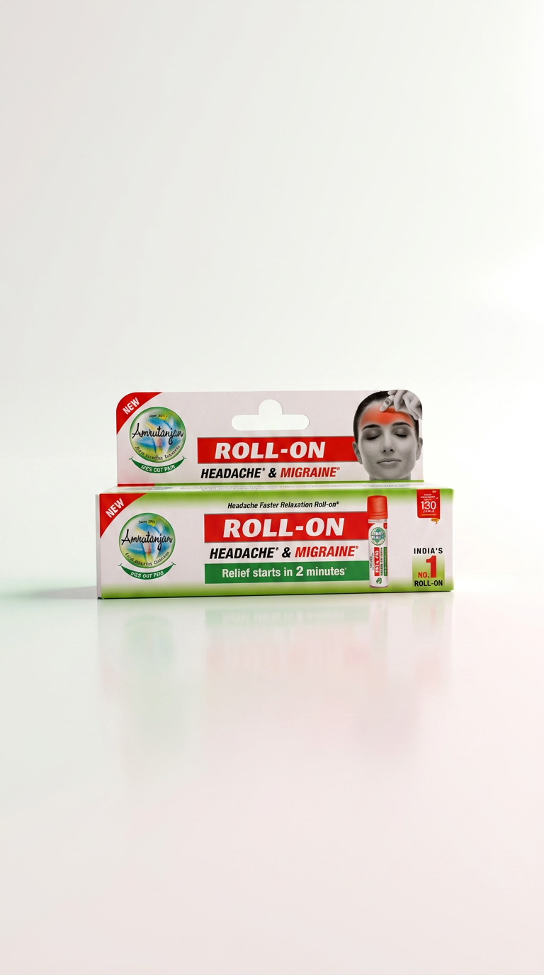 Amrutanjan Headache & Migraine Roll-On – Sofortige Erleichterung bei Kopfschmerzen