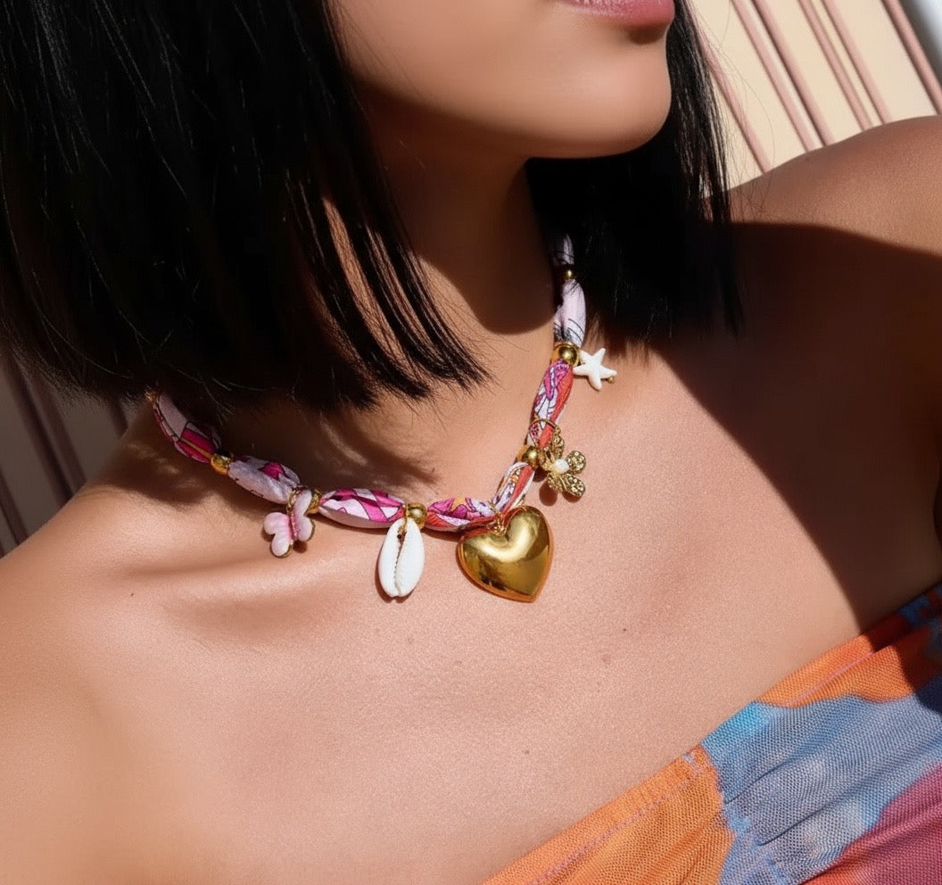 Bunter Beach-Choker mit Edelstahl-Anhänger ✨🩷🤍