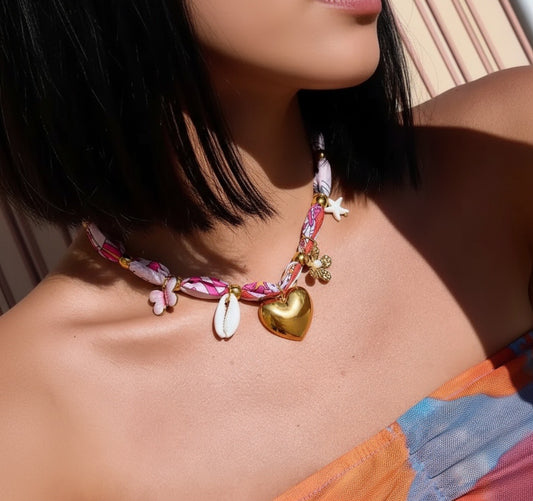 Bunter Beach-Choker mit Edelstahl-Anhänger ✨🩷🤍