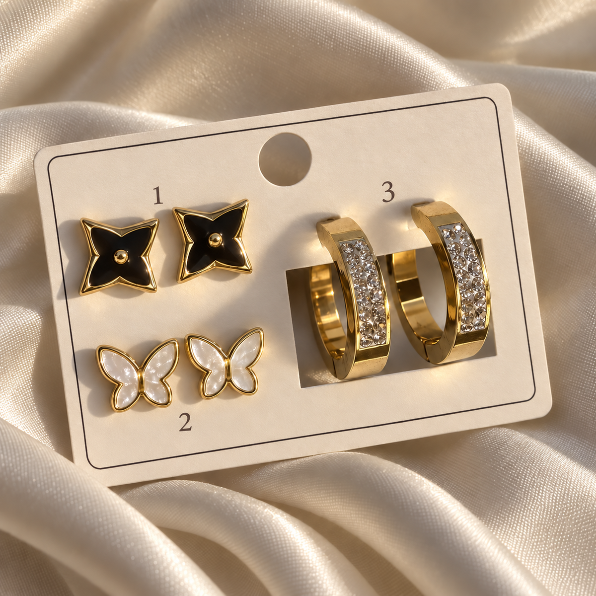 Goldfarbene Ohrringe aus Edelstahl – drei elegante Designs