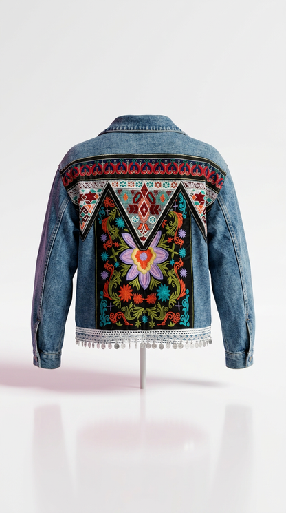 Statement Jeansjacke „Boho Art“ – Einzigartig & handverziert ✨🌺 S-L