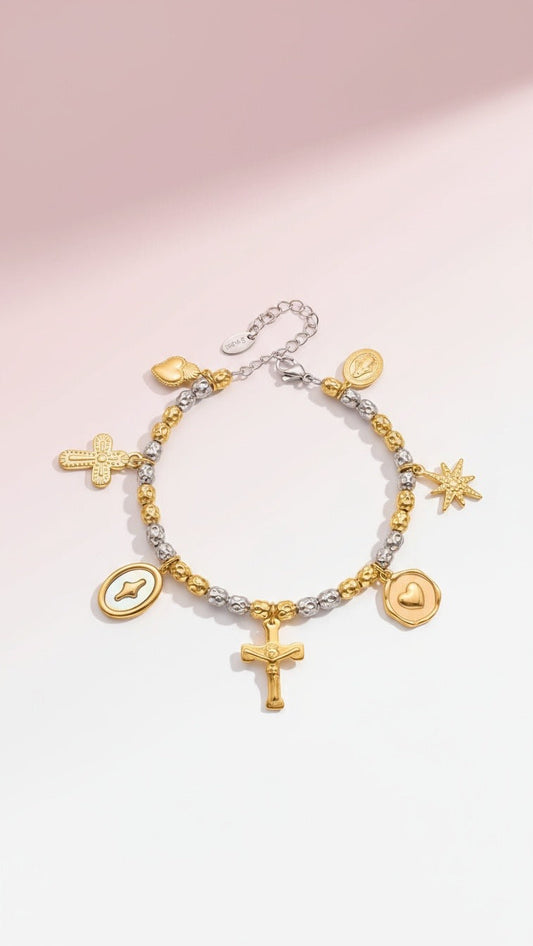 ✨ Zweifarbiges Charm-Armband aus Edelstahl – Schutz & Symbolik in einem Design ✨