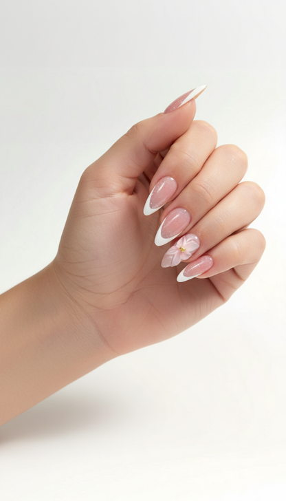 24 Stück Press-On Nails – French White mit 3D Flower Design 🤍🌸