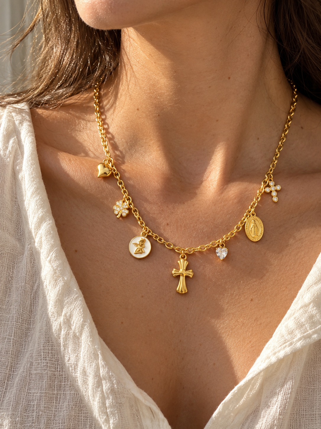 Faith – Charm-Kette mit sieben Anhängern Gold & Silber
