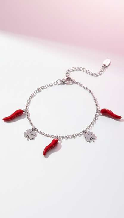 Edelstahl Charm-Armband – Gold & Silber mit Chili & Kleeblatt 🔥🍀 Vorbestellung